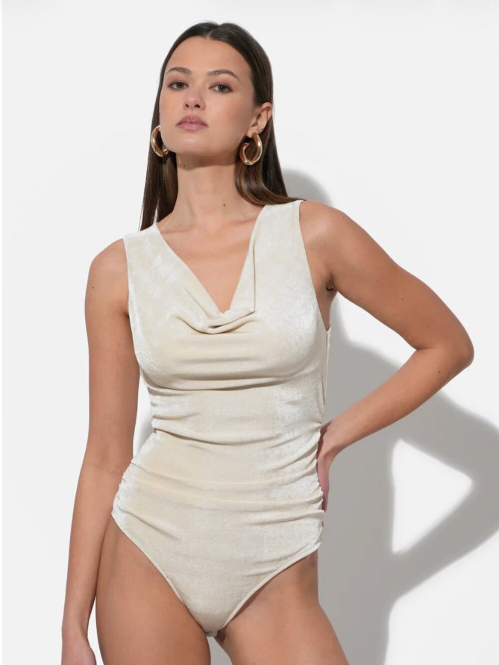 Adelyn Rae Misha Cowl Neck Knit Bodysuit